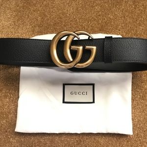 NWT Women Gucci Double GG Gold Brass Belt 85cm